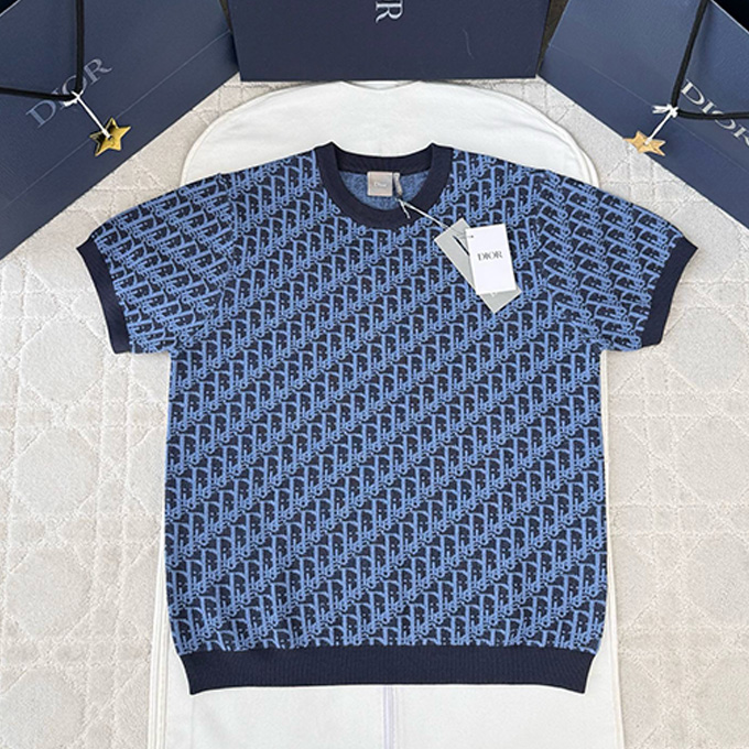 dior allover oblique jacquard knit short sleeve t-shirt